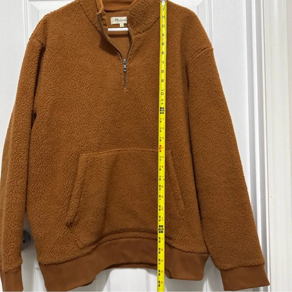 MADEWELL MEN'S L WARM BROWN COFFEE (RE)SOURCED SHERPA HALF-ZIP SOFT SWEATSHIRT